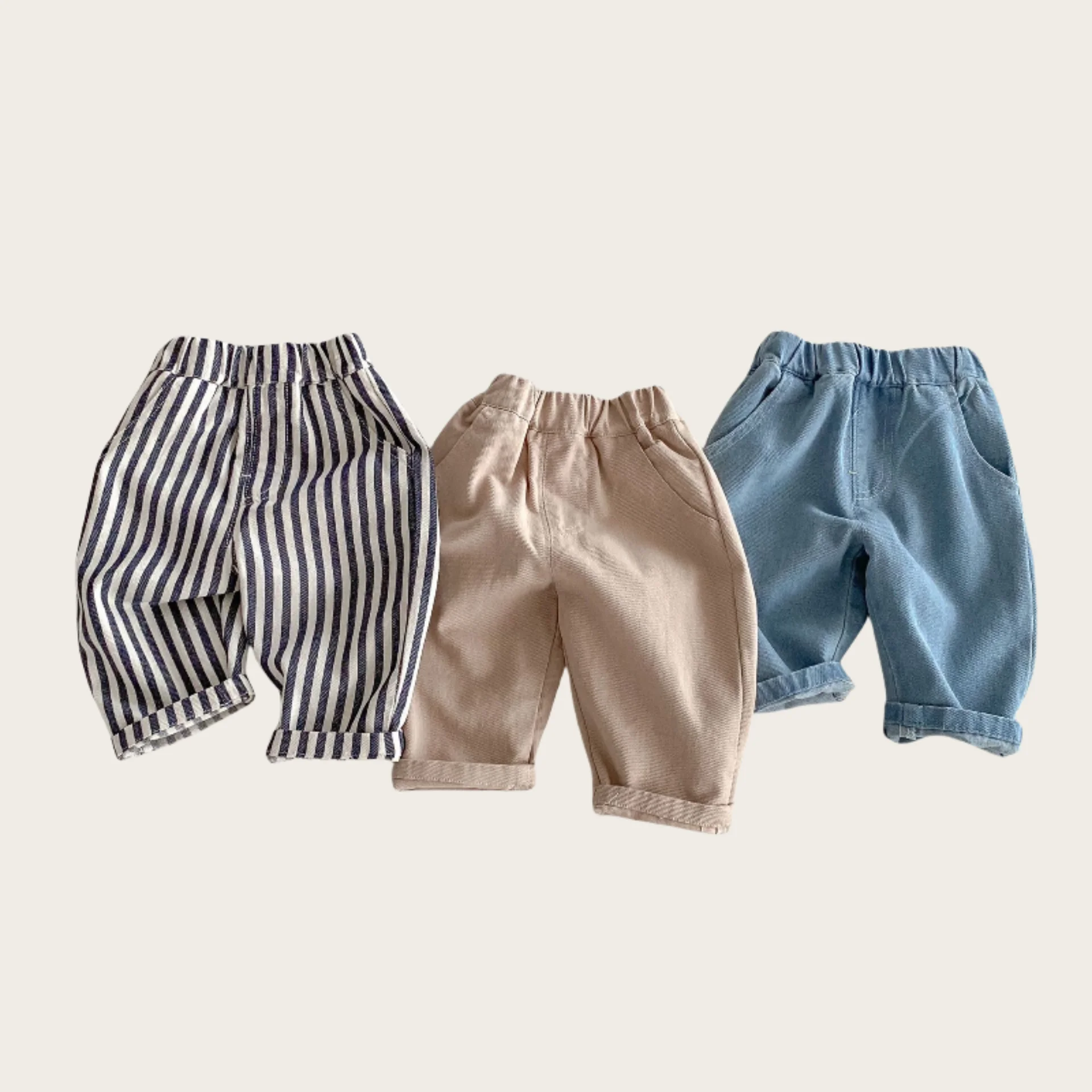 0-5 Jahre Frühling Herbst Kinderhosen Koreanischer Stil Kinder-Jeans Einfarbig und Gestreift Jungen Mädchen Denim-Hosen Kinderhosen – Detail 3