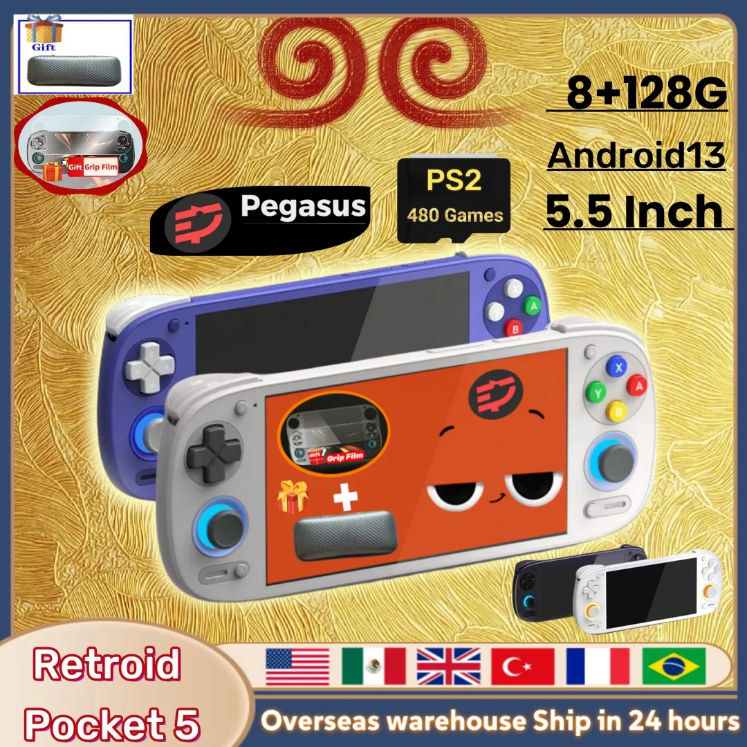 Retroid Pocket 5 Retro Handheld Game Console Video Game Consoles RP5 SD865 8+128G 5.5 Inch OLED Touch Screen Android13 PSP PS2