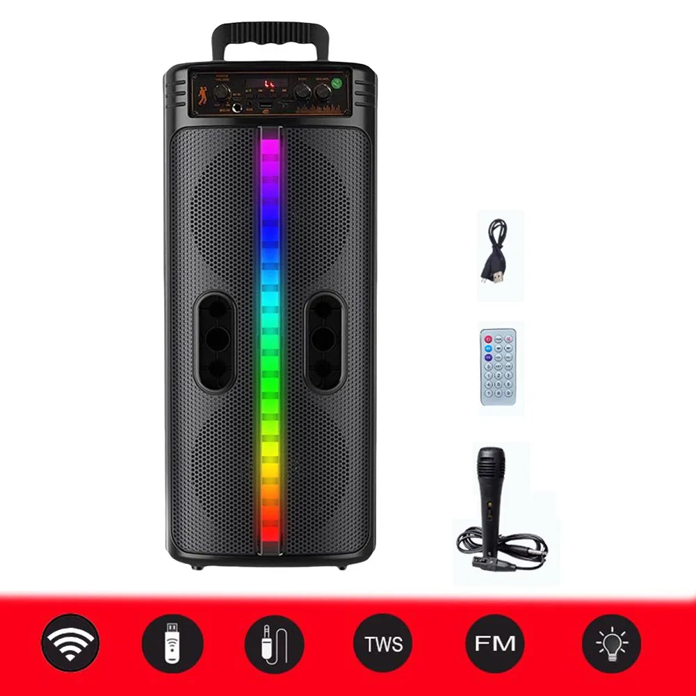 

Bluetooth-Compatible Speaker Powerful Speaker FM Radio Double Subwoofer Stereo Sound System Speaker Colorful Lights for Outdoor
