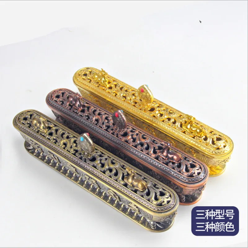 

Lying incense burner eight auspicious six-character mantra alloy household double deer incense burner bronze thread incense box