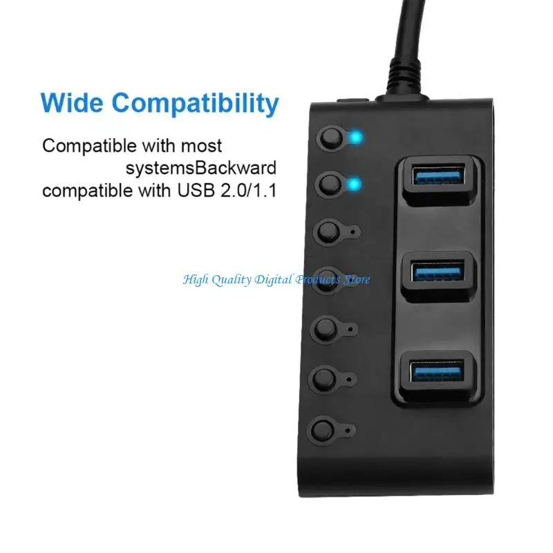 U2JE USB3.0 Adapter Splitter with Light for Study Desk Computer USB Adapter