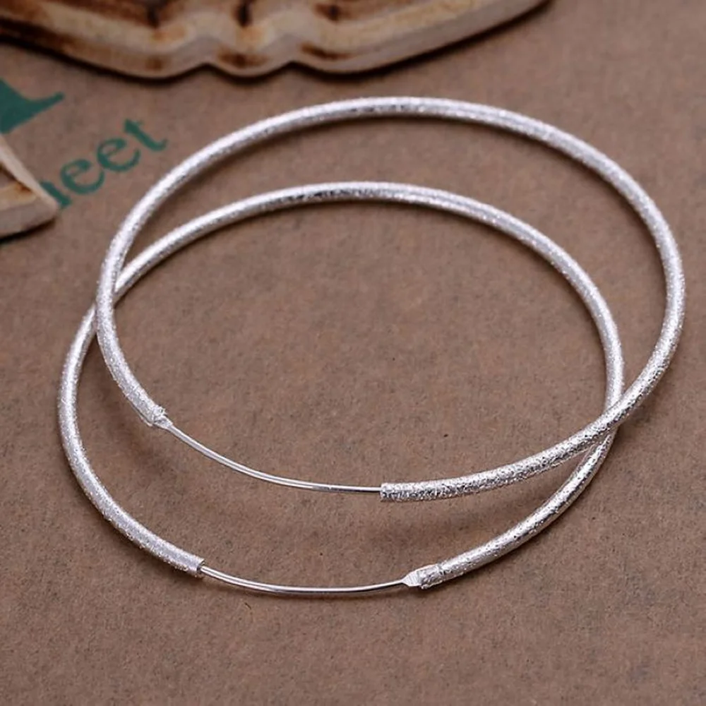 Bezaubernde große Ohrringe aus 925er-Sterlingsilber, 50/60 mm, glatt, rund, für Damen, Partygeschenke, Hochzeitsschmuck-Accessoires