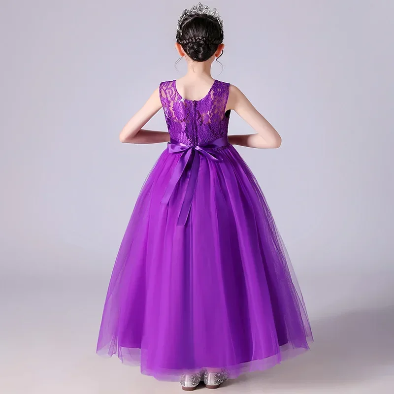 Fashion Solid Color Girls' Princess Dress Lace Mesh Sleeveless Girl Birthday Dress Summer Children Girl Dresses 5-12 Years