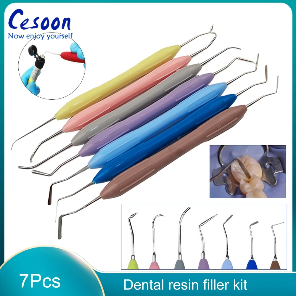 7Pcs Dental Composite Resin Filling Spatulas Aesthetic Restoration Silicone Handle For LM Resin Knife Kit Dental Instrument