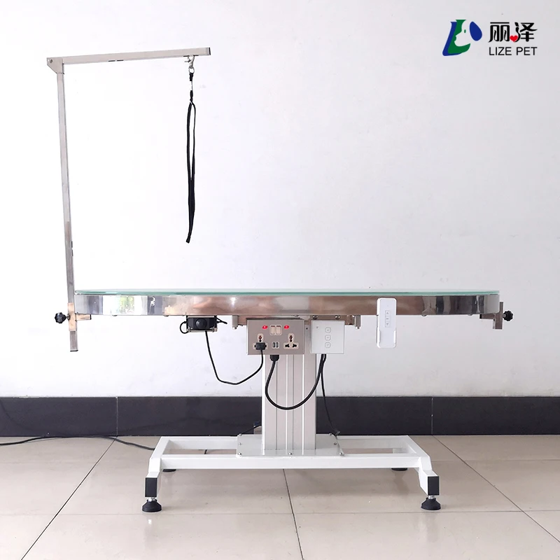 LED Electric Lifting Pet Grooming Table Pet Beauty Tempered Glass Oval Desktop Dogs And Cats Vet Grooming Examine Table