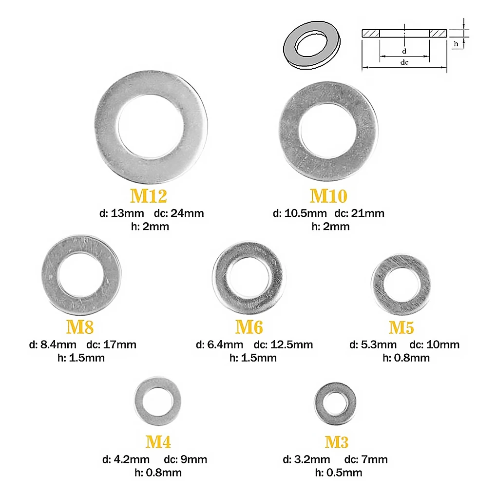 304 Stainless Steel Screw Gasket Leakproof Flat Round Washer Screw Accessories, Silver, 684Pcs