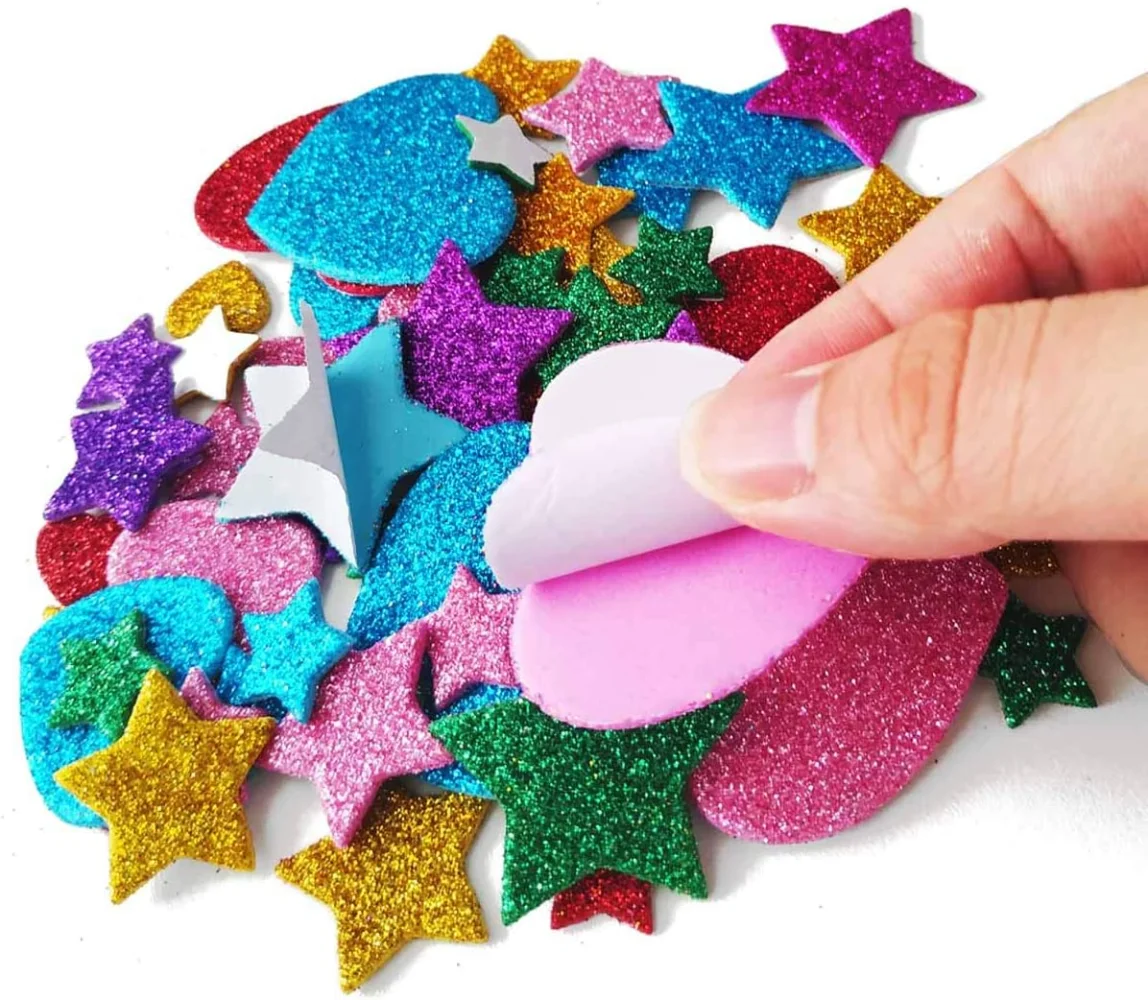 30 Pieces Colorful Glitter Foam Stickers Self Adhesive Stars Mini Heart Shapes  Stickers, Kid's Arts Craft Supplies