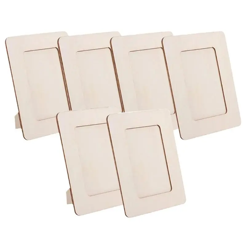 ABKS-Wooden 6 Inch Picture Frame Blank Handmade Crafts Children Diy Wooden Picture Frame Base Embryo Handmade Album