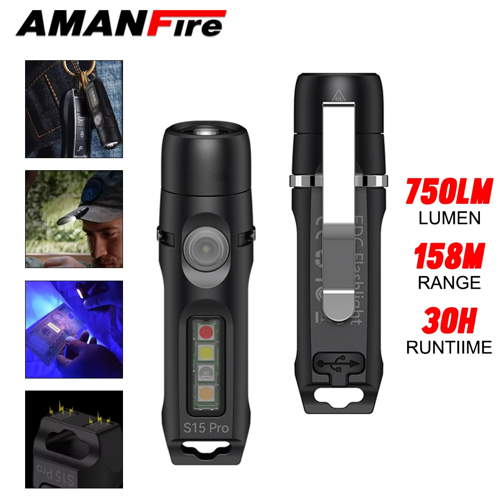 

Amanfire S15PRO 800LM Mini Flashlight Portable Magnetic Keychain LED Light Type-C Multifunctional Light