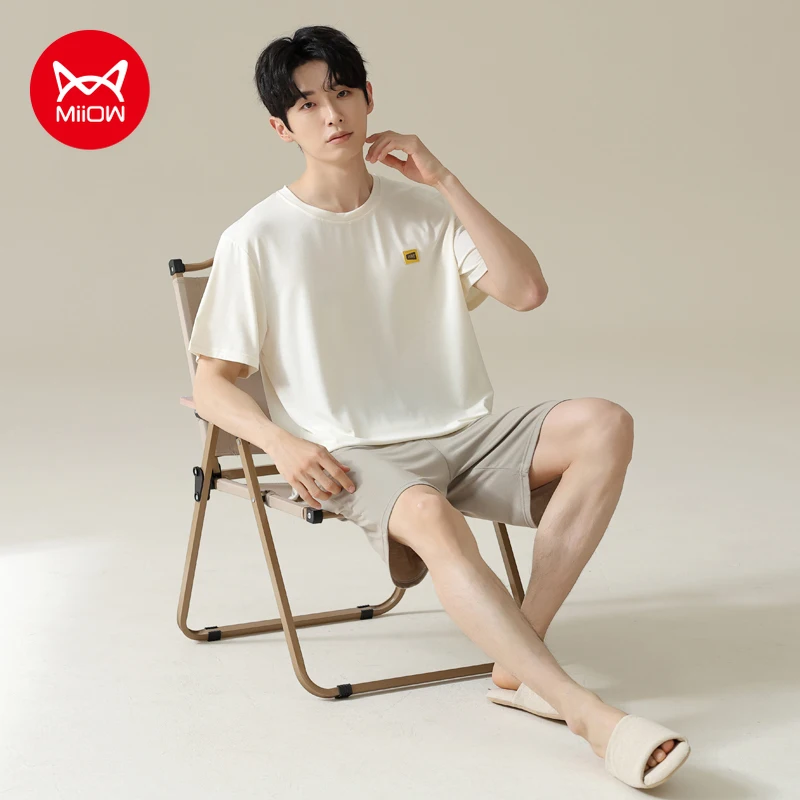 MiiOW Men Pajamas Set Summer Shorts Sleeve Mens Sleepwear Plus Size L-3XL Homewear Mens Breathable 2Pcs Men's Pajamas Loungewear