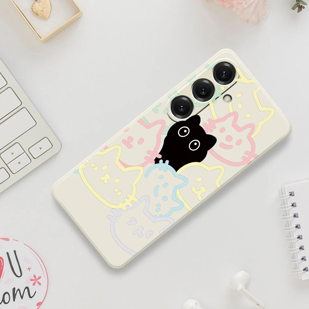 Cute Black Cat Pattern Phone Case For Samsung Galaxy S25 S24 S23 S22 S20 Ultra Plus S20FE S21FE S23FE S24 FE S10 Plus Soft Cover