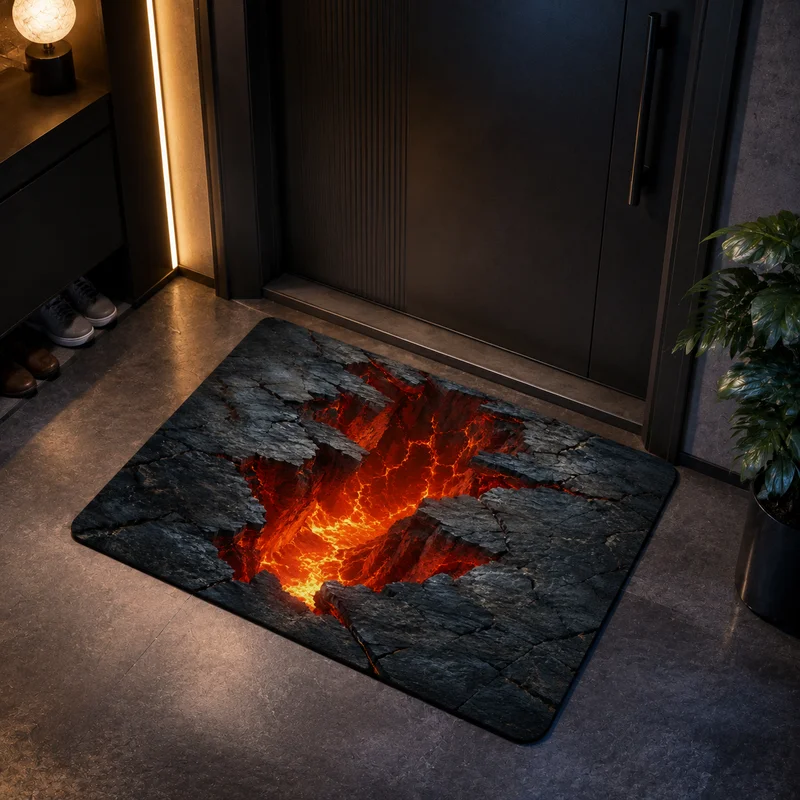 VIKAMA Visual Lava Crack Deep Pit Creative Entrance Door Mat Thickened Wear resistant Machine Washable Dust Removal Floor Mat