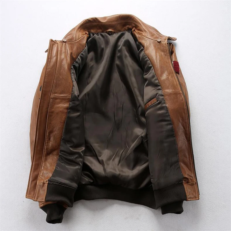 Factory 2024 Men Embroidery Indian Skull Air force flight A1 Pilot Sheepskin Jacket Casual Wool collar Real leather jacket