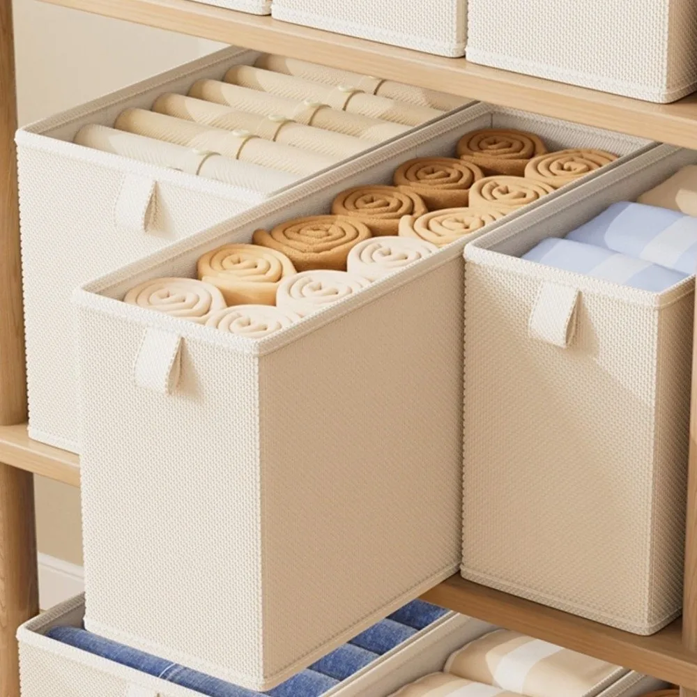 New Fabric Material Foldable Storage Box With Handles Washable Underwear Pants Storage Drawer Clothes Organizer Drawers Wardrobe