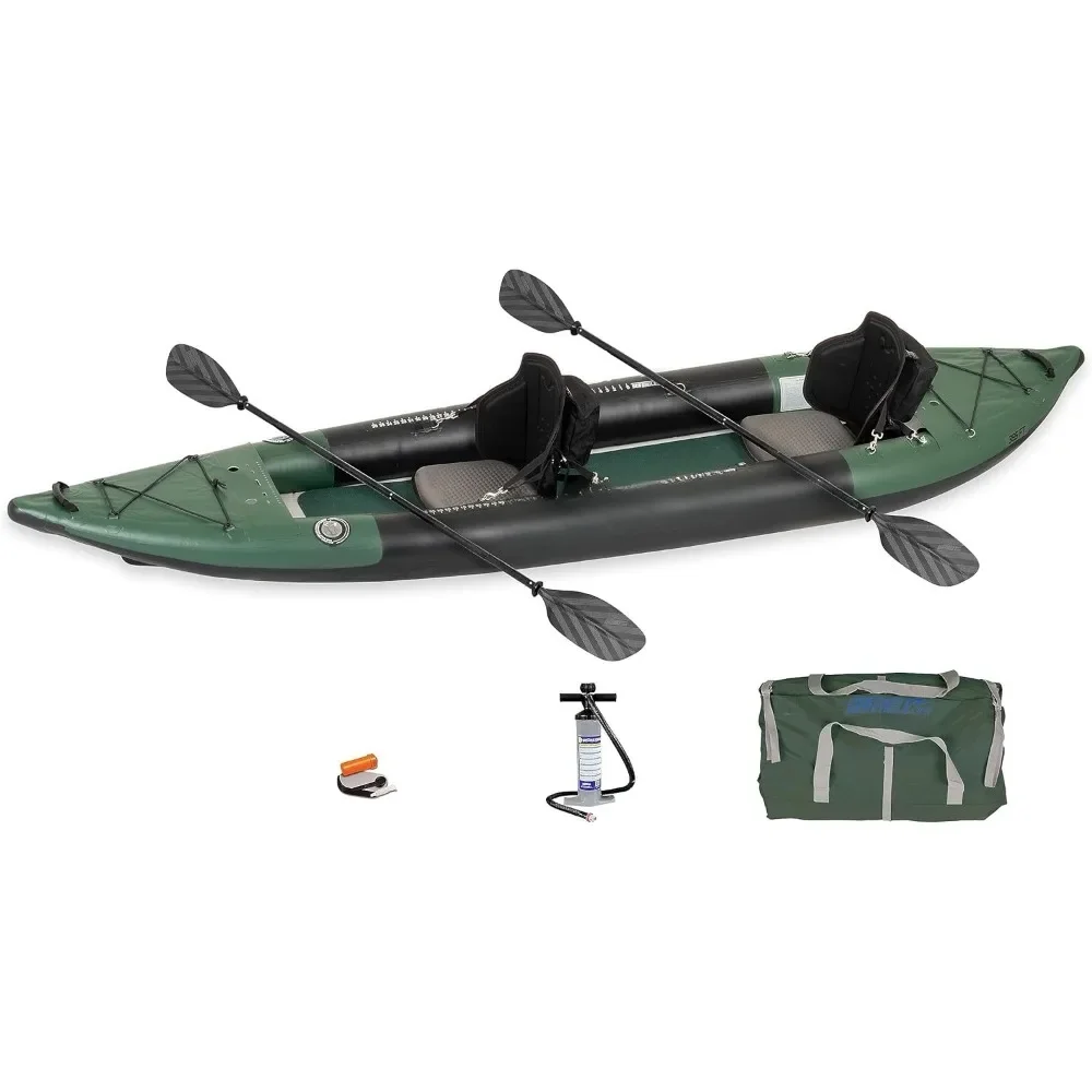 

385FTA Fasttrack Angler 1–2-Person Inflatable Hunter Green Fishing Kayak-External Rigid Inflatable Keel, Rugged Hull Material
