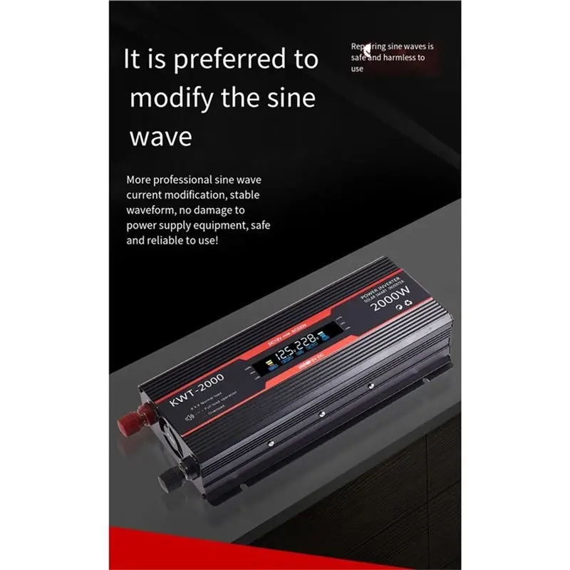 A13E-Inverter 12V To 220V Solar Inverter 2000W Portable Voltage Transformer Auto Converter Car Power Inverter