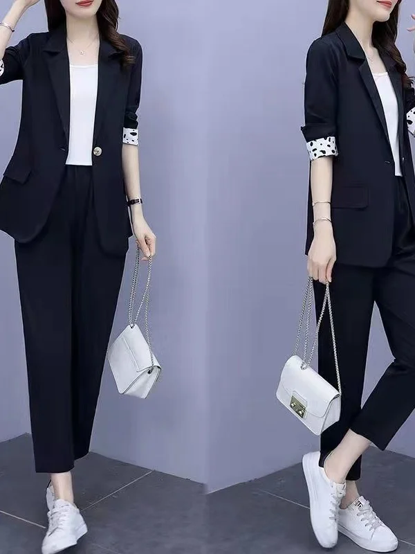 

Профессиональный тонкий костюм для похудения для женщин больших размеров: весенне-осенний комплект из двух предметов с пиджаком с рукавом три четверти