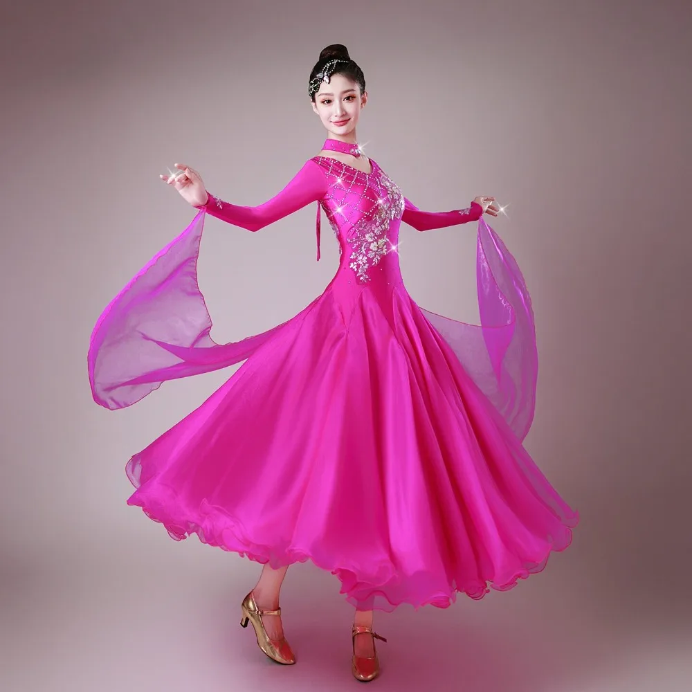 New modern dance girl diamond-encrusted dress for waltzfoxtrot competition outfit, and ballroom dancing grand performance dress