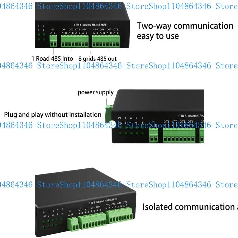5ASD RS485 HUB ADACTER INDUSTRI ISOLASI Two-Way 8 Ports 128 Perangkat Setiap saluran