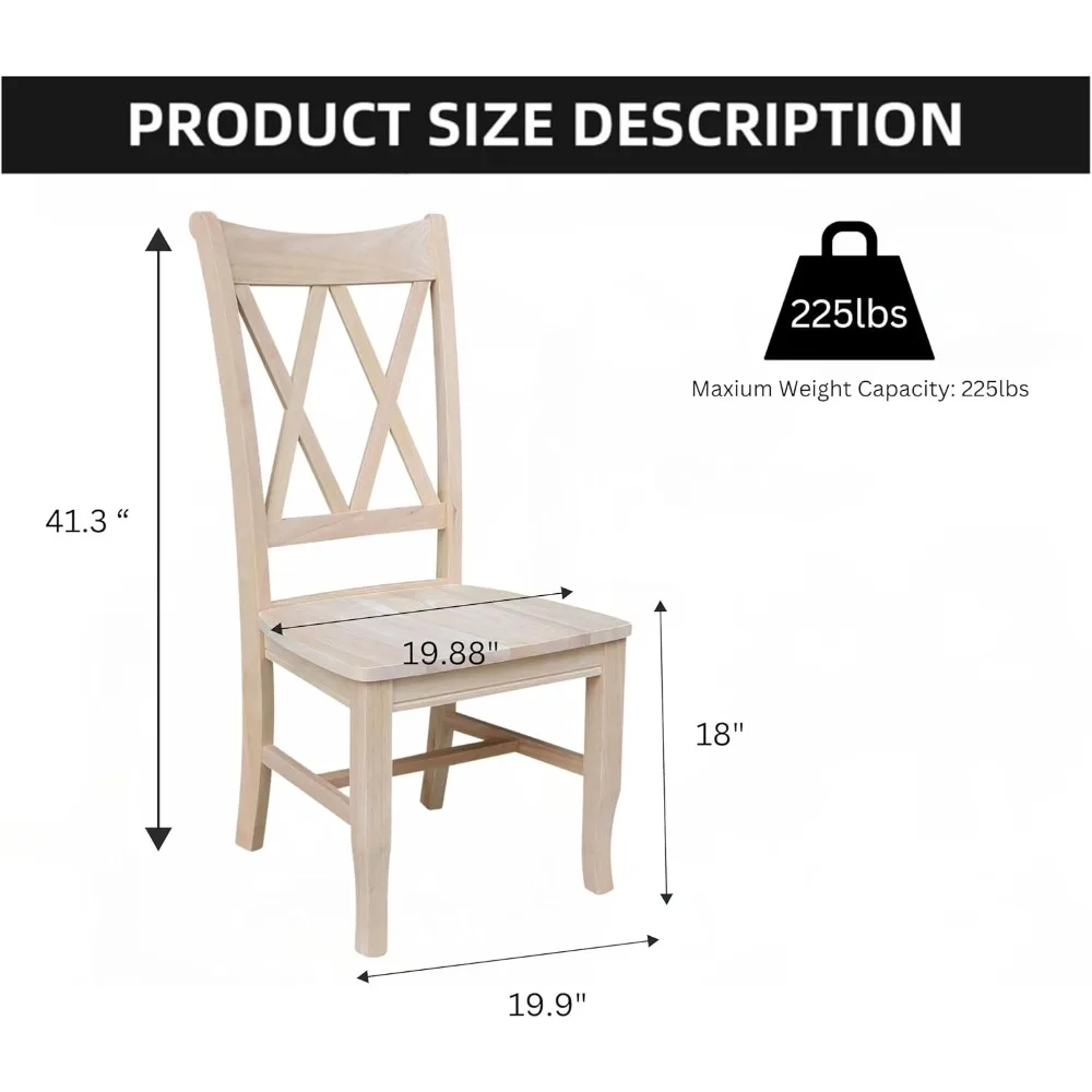 Two-piece double X-backed dining chair, 19.9 inches wide x 22 inches deep x 41.3 inches high