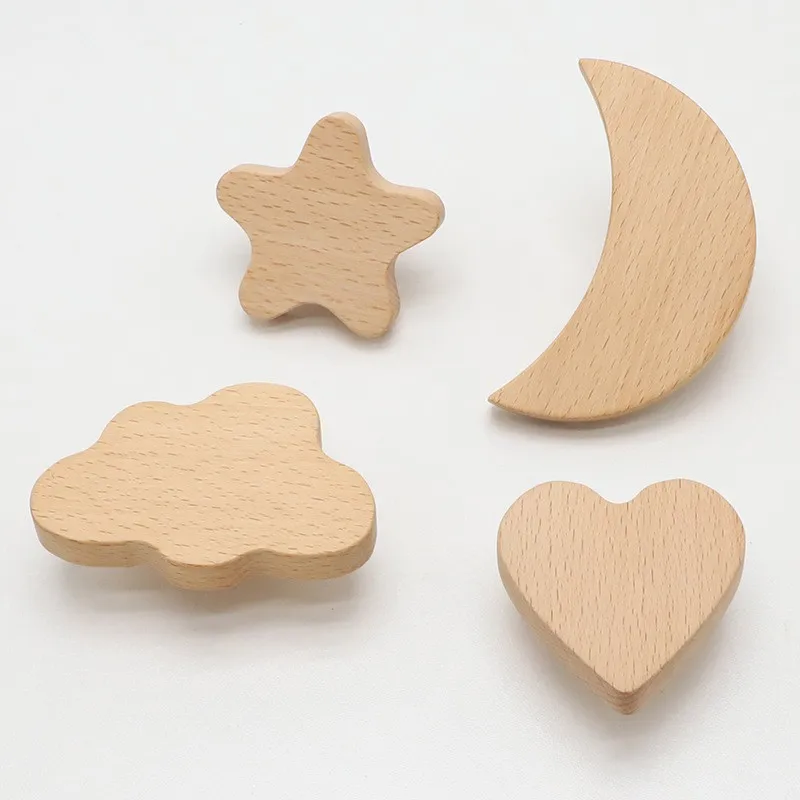 Creativity Moon Star Cabinet Pulls Wooden Knobs Furniture Handles Wardrobe Door Pulls Kids Room Decoration Furniture Hardware