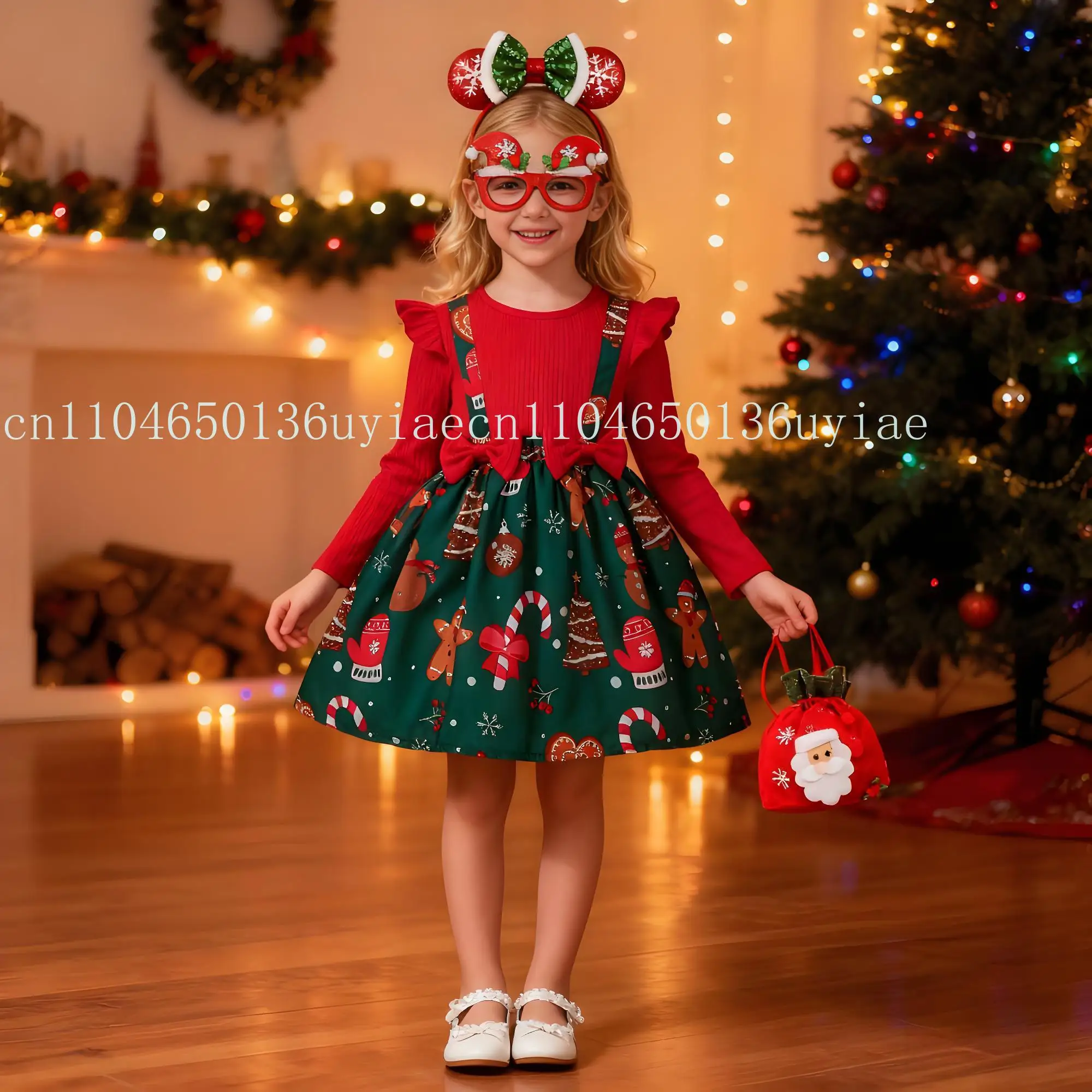 

Kids Christmas Dress For Baby Girls 2026 Red Patchwork Xmas Cartoon Print Party Dresses Princess New Year Children's Costume