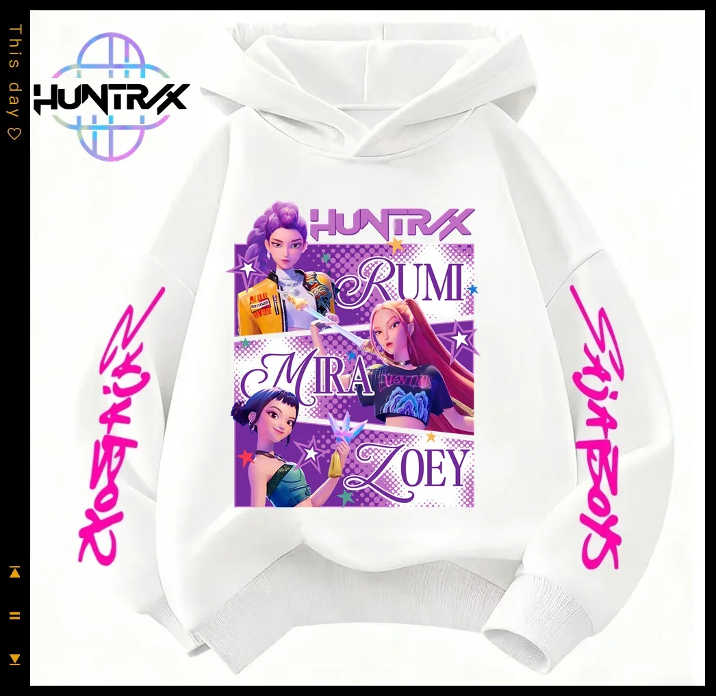 سويت شيرت بغطاء للرأس للأطفال من KPop Demon Hunters مطبوع عليه رسوم كرتونية دافئة للخريف ملابس رياضية كاجوال ​