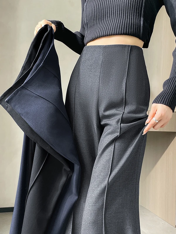 High Waist Wide Leg Woolen Suit Pants Female Micro Flared Floor Length Casual Trousers Autumn New Arrival Elegant Ladies Pants