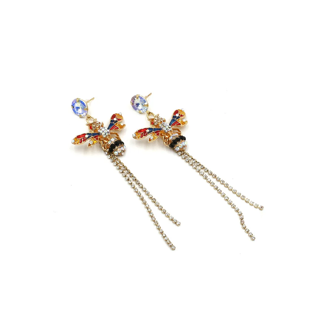 New dripping oil bee earrings, exaggerated big-name artificial gemstone fringed earrings of the same style, source