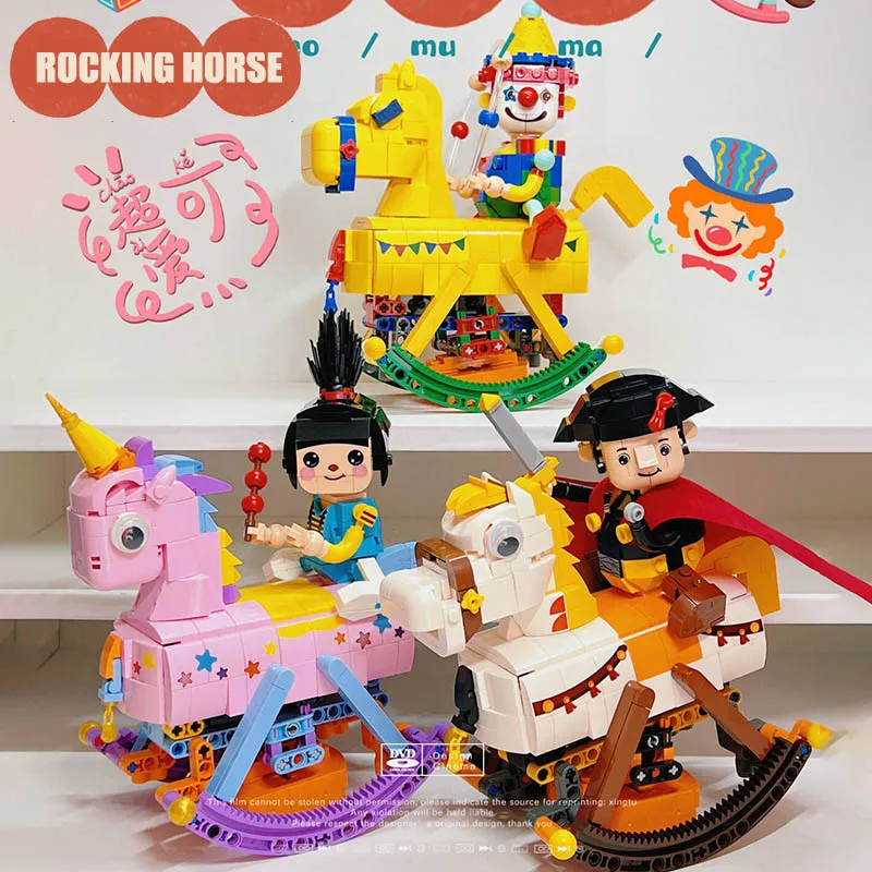 City MOC Clown Rocking Horse Building Blocks DIY Creative Chevalier The Rocking Horse Assembly Bricks Toys For Children Gifts