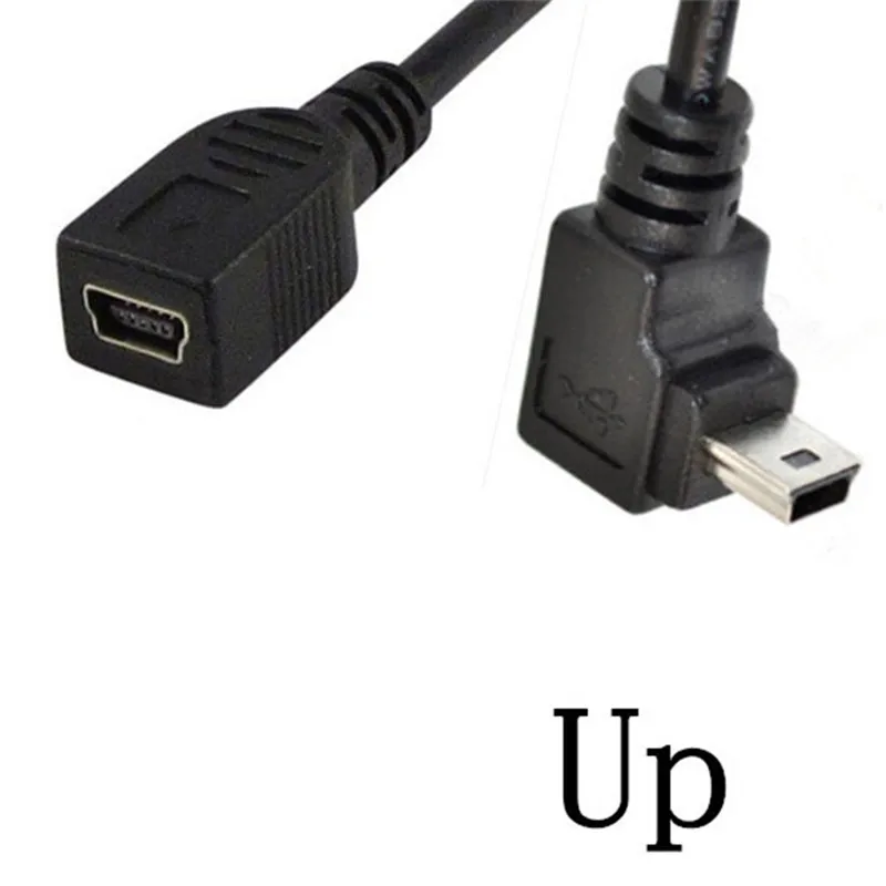 Cabo de sincronização de dados macho para fêmea, ângulo direito e esquerdo de 90 graus mini usb 2.0 5 pinos conector usb de mini plug 0.25m