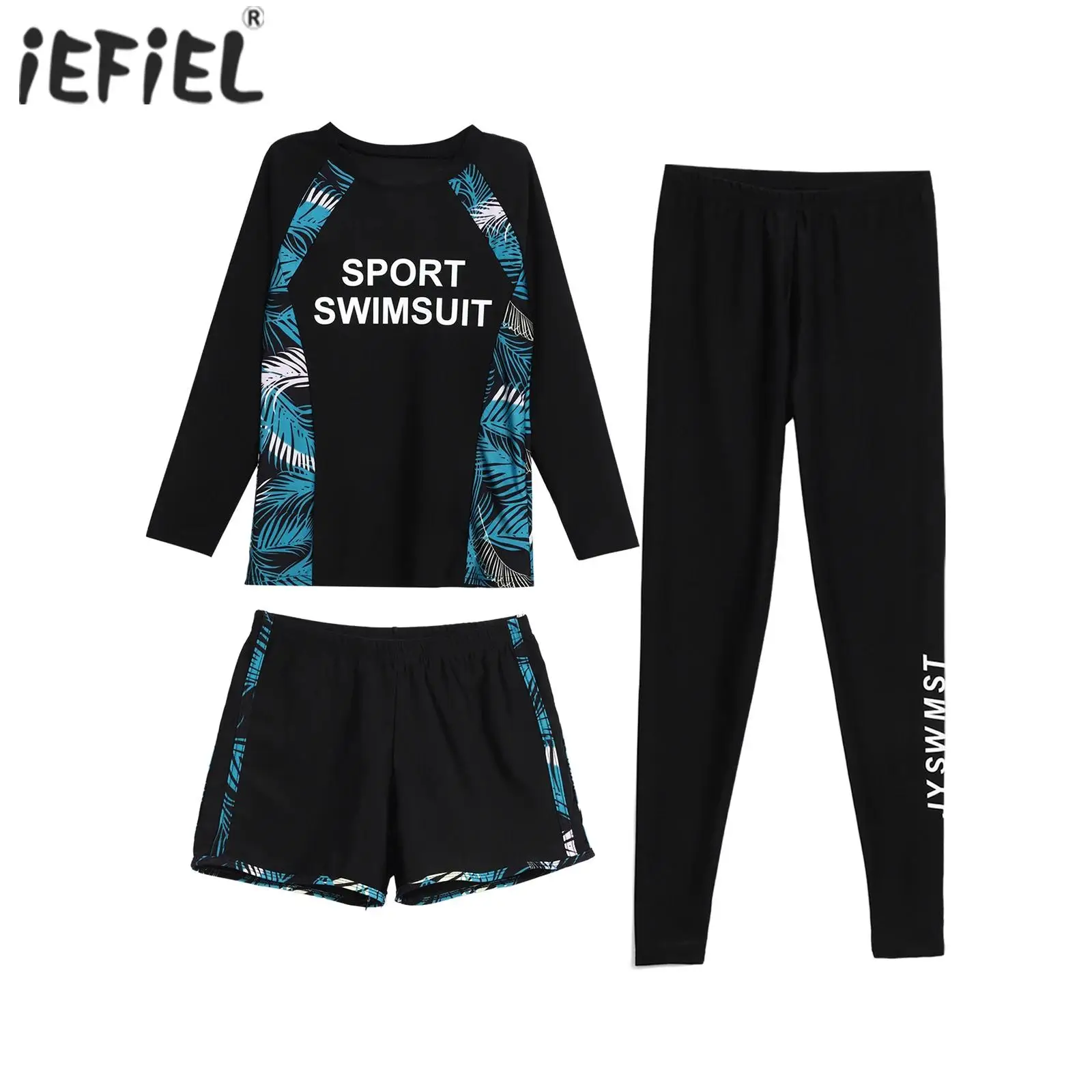 

Kids Girls Quick-Drying Swimsuit Swimwear Long Sleeve Rash Guard Top with Shorts and Pants Suit for Snorkeling Swimming Surfing