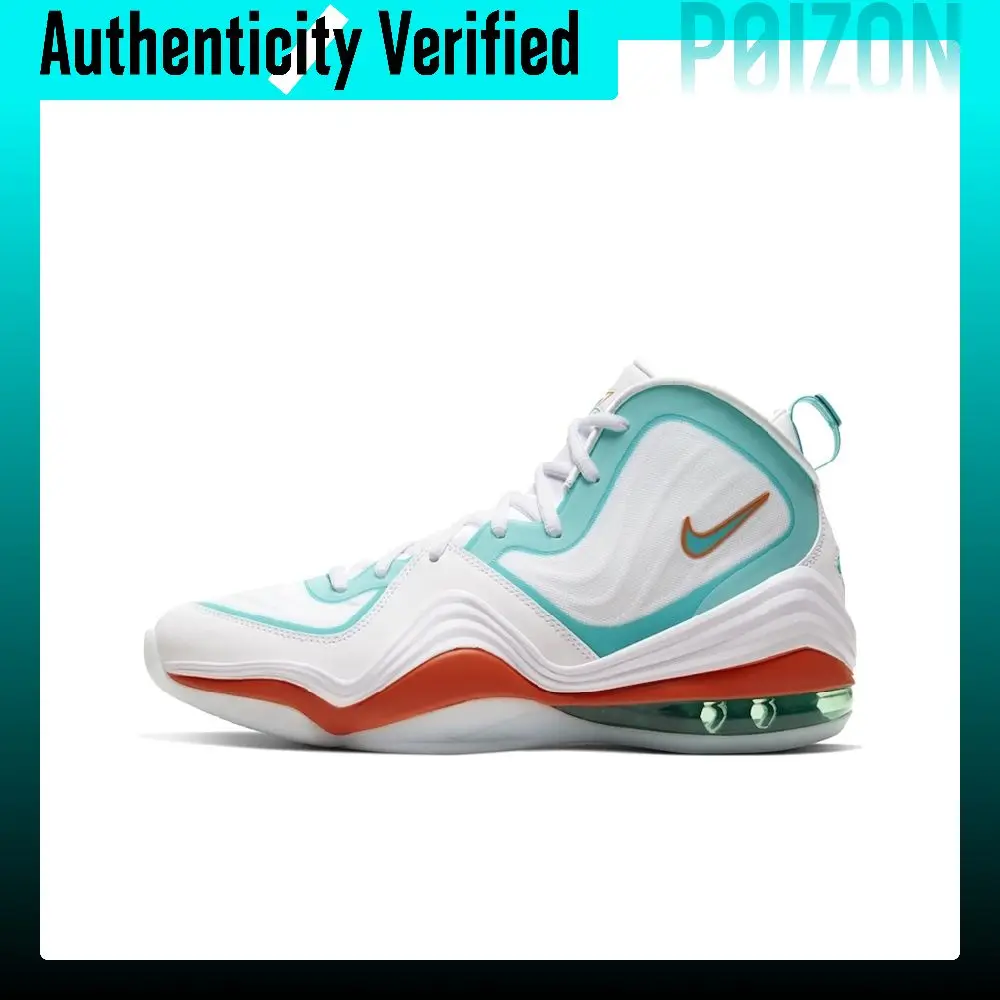 Nike Penny Air 5 'Miami Dolphins' Cushioning Slip Resistant Abrasion Resistant Mid top Basketball Shoes Men's White CJ5396-100