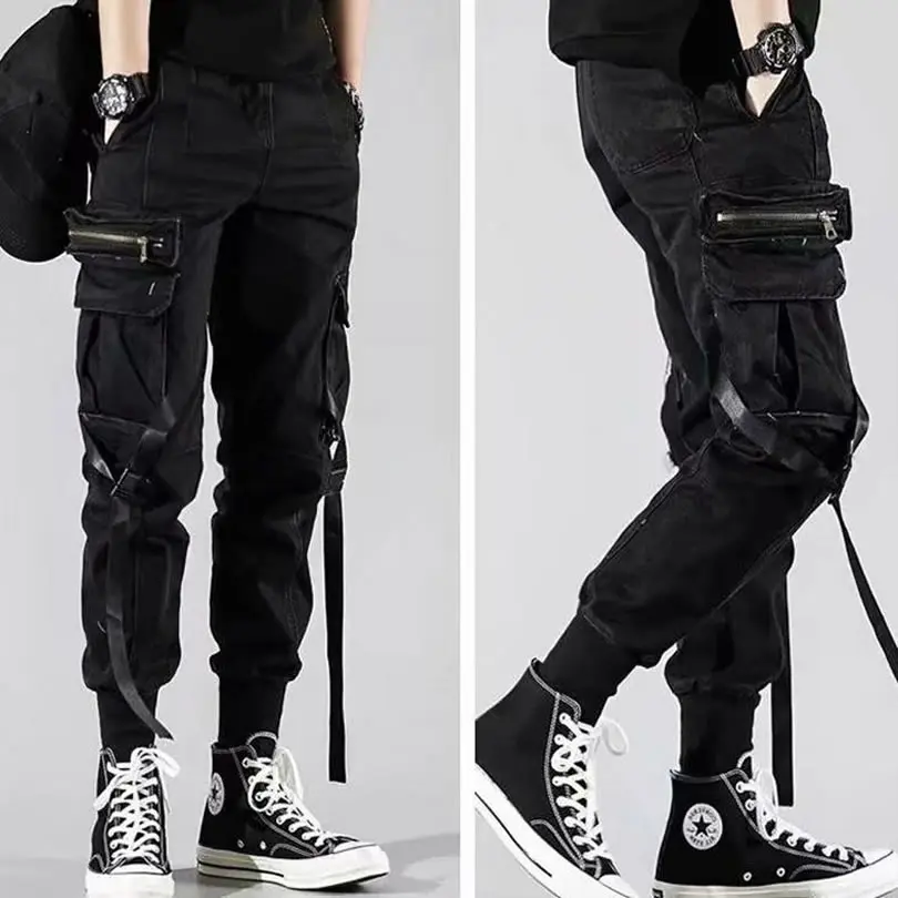 

Classic Streetwear Hip Hop Joggers Men Letter Ribbons Cargo Pants Pockets Track Tactical Casual Male Trousers Sweatpant K116