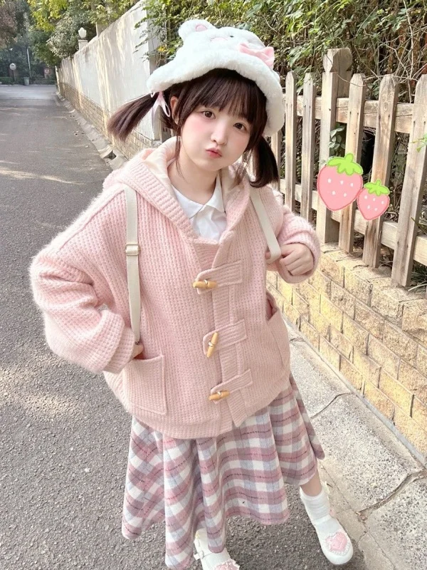 スイートガール 韓国風 秋冬 ボタンアップ カーディガン コート スカート セット ロングスリーブ キュート スタイル オールシーズン対応 ユニバーサルフィット