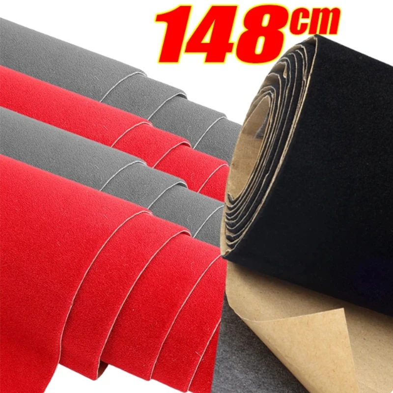 Black/Gray/Red Decorative 40x148cm Car Velvet Fabric Sticker Velvet Fabric Adhesive Decal DIY Car Interior Trim Sticker