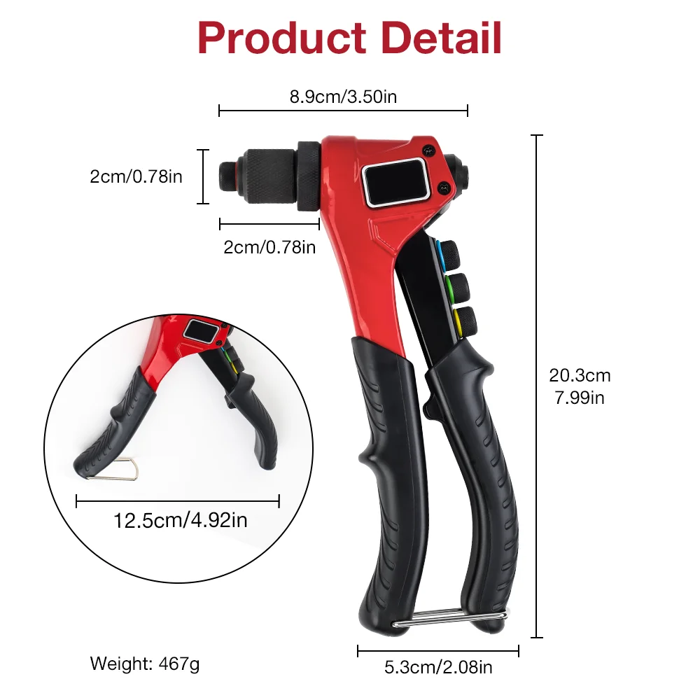Manual Pop Rivet Gun Set Professional Riveter with 80pcs Rivets 4 Interchangeable Heads Rivet Nut Tool for Metal, Wood and Plastic, DIY Repairs