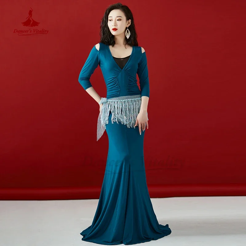 Sukienka do Tańca Brzucha Zimowa Długi Rękaw Strój Treningowy Sukienka Taneczna Orientalny Strój Występ Grupowy Damska Tribalna Długa Spódnica