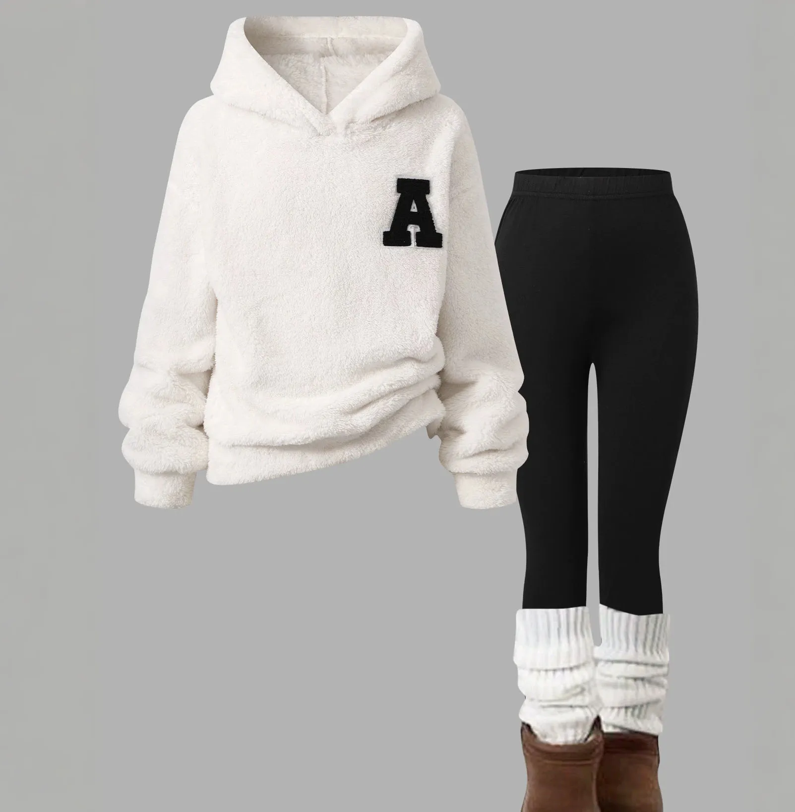 2026 autumn winter girls Child set long sleeve Teens sweatshirt HOODED cashmere velvet + leggings pants tracksuit 4 8 10 12 year