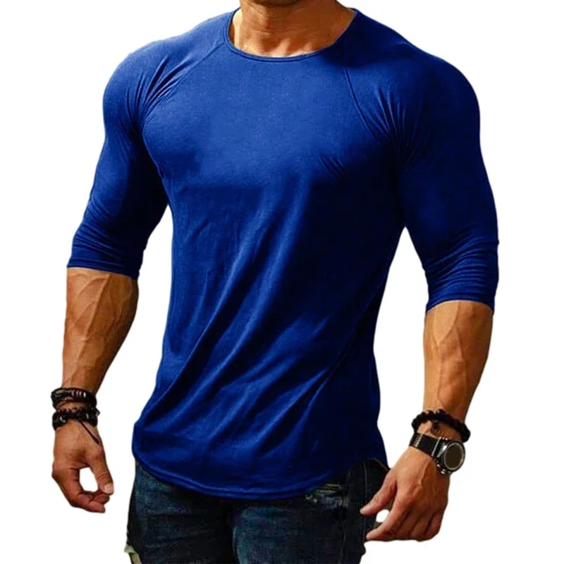 

Men's New Round Neck Long Sleeve Sports Solid Color T-Shirt Spring And Autumn Leisure Simple TShirt Basic Tops Tee Shirt Clothes