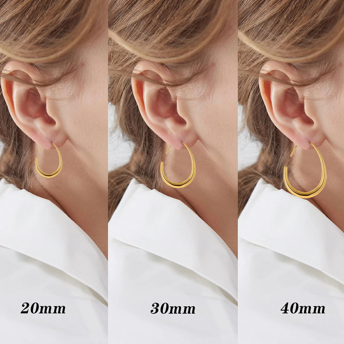 1Pair Women Girls Teardrop Hoop Earrings 20/30/40/47MM Silver Gold Color Oval Pull Through Chunky Dangle Earrings Jewelry Gifts