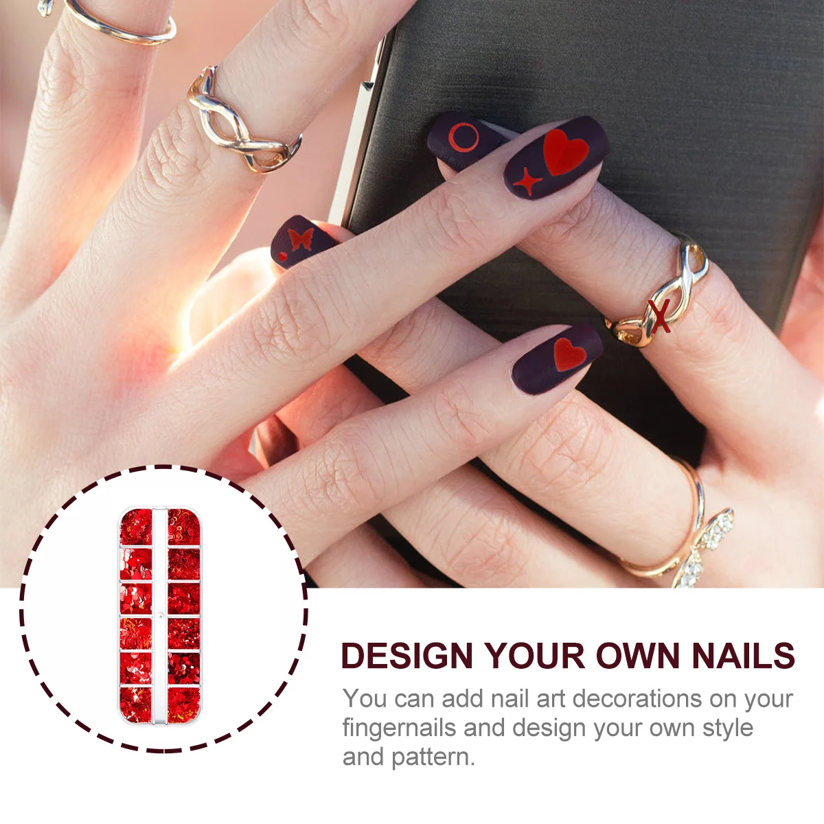 2 Boxen rotes Herz Nagel Pailletten Valentinstag DIY Maniküre Dekor Glitzer Kunst Aufkleber Nagel Konfetti Make-up Pailletten