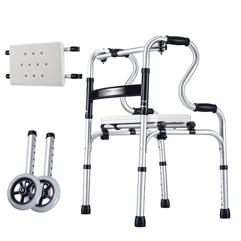 Aluminum Walker for Elderly, 3-In-1 Bathing Travel Aid, Pregnant Woman Toilet, Height Adjustable Commode Chair, Mobility Aid