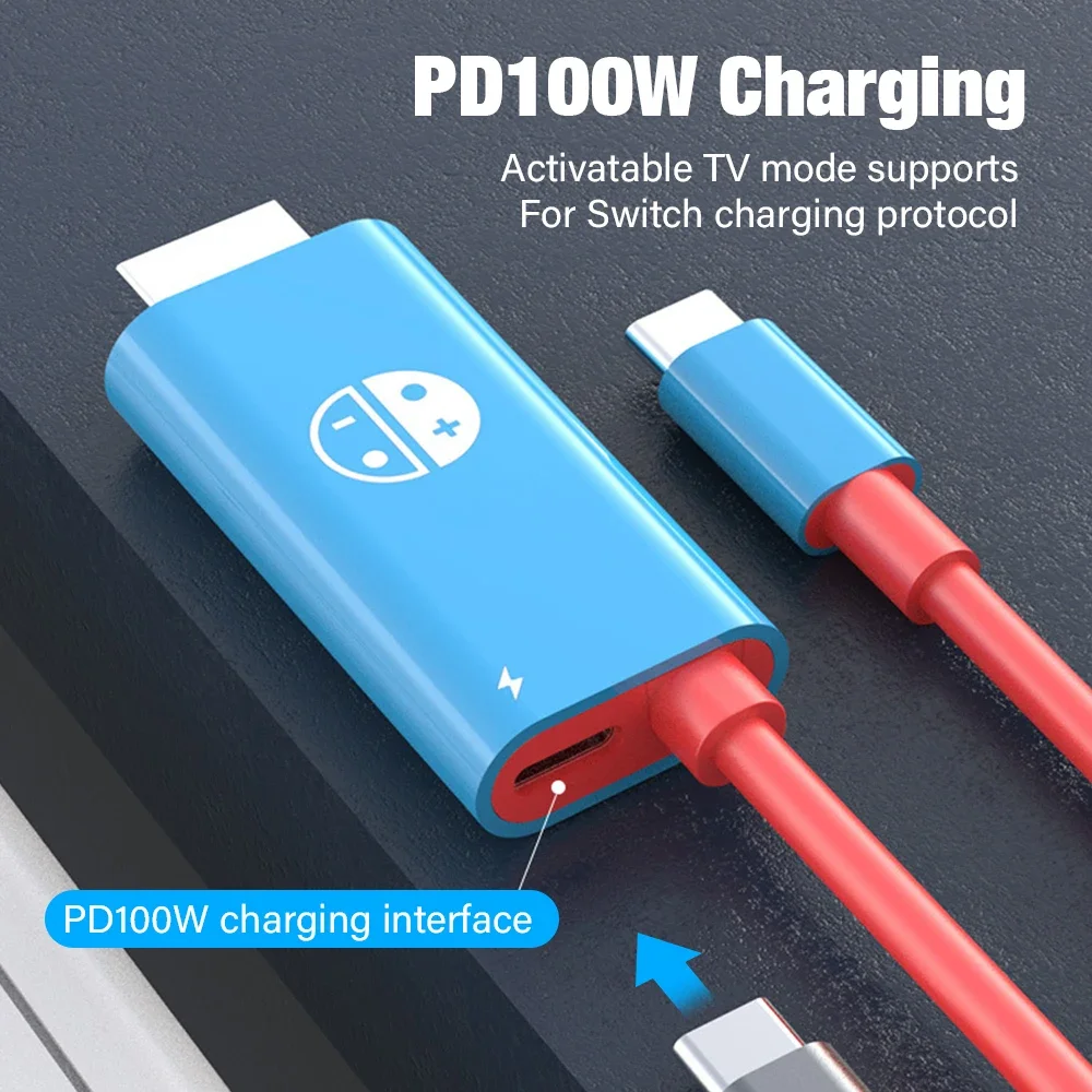 كابل من النوع C إلى HDMI لجهاز نينتندو سويتش مع شحن 4K 1080P 100W PD متوافق مع الكمبيوتر المحمول والكمبيوتر اللوحي والهواتف المحمولة وSteamDeck