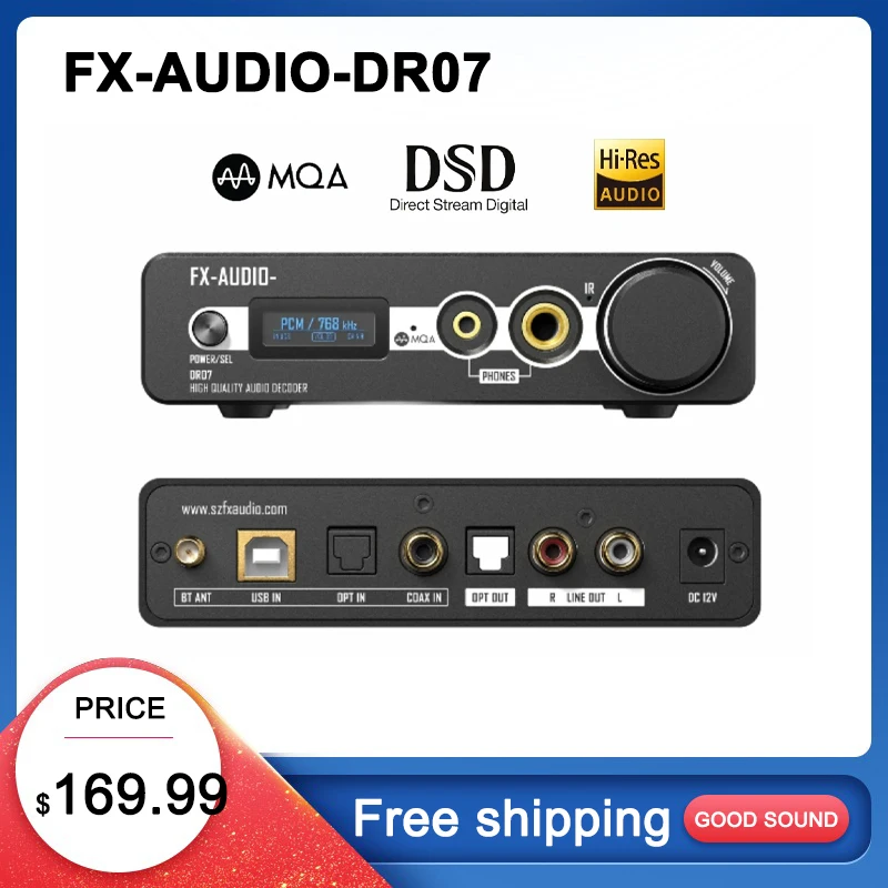 

FX-AUDIO DR07 Dual AK4493 DAC All-in-One Headphone Amplifier Bluetooth 5.1 DSD512 PCM 768kHz/32Bit DAC/AMP With Remote Control