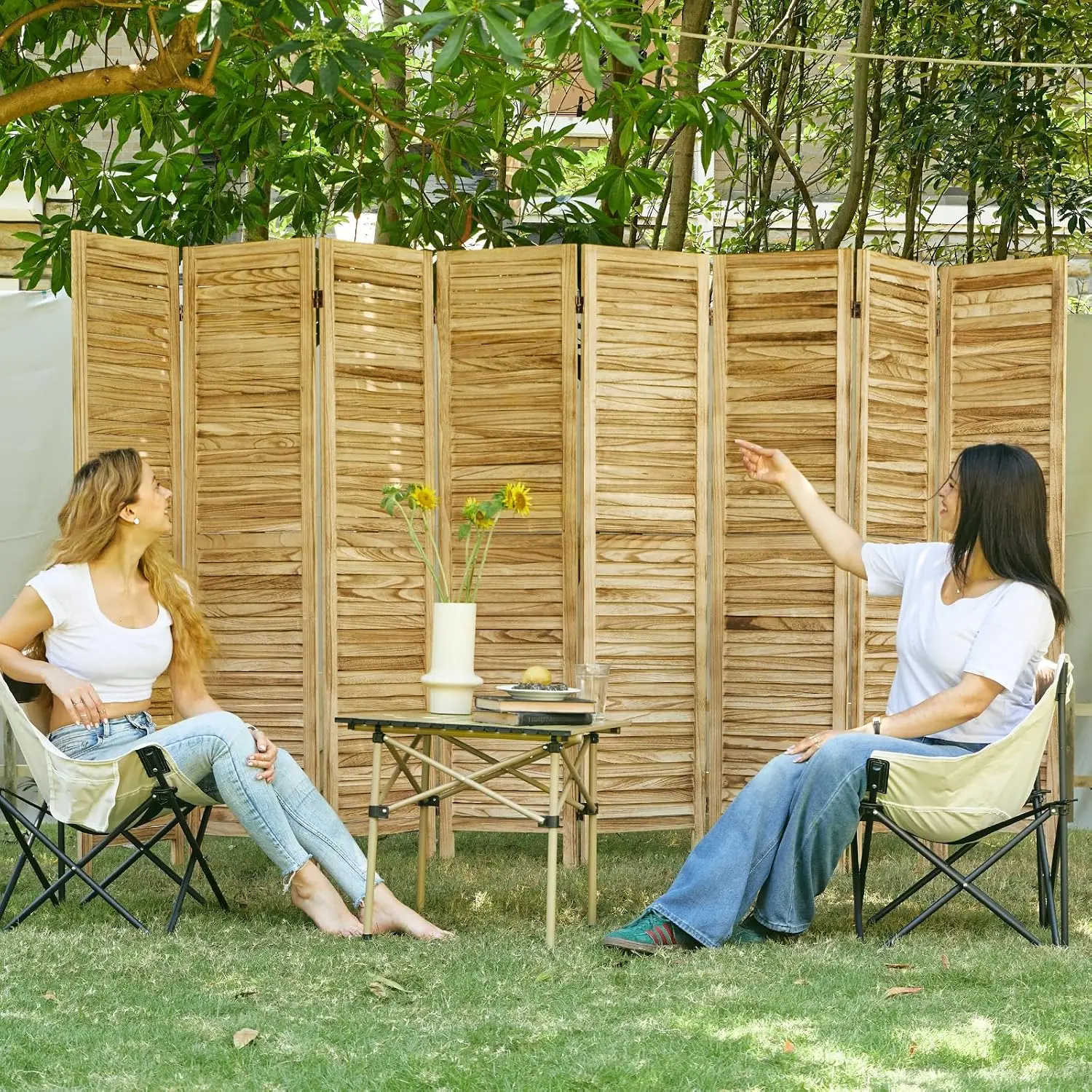 Wood Louvered Room Divider Folding Privacy Screen 8 Panels for Home Office Bedroom, Customized