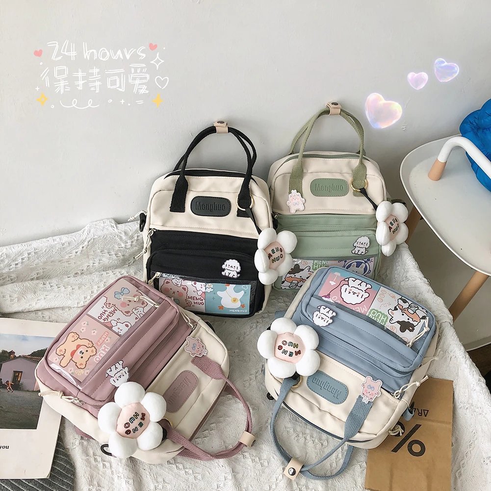 Kawaii Korean Style Cute Backpacks Women Waterproof Nylon Small Shoulder Bags for Teenage Girls Schoolbag Flower Travel Rucksack