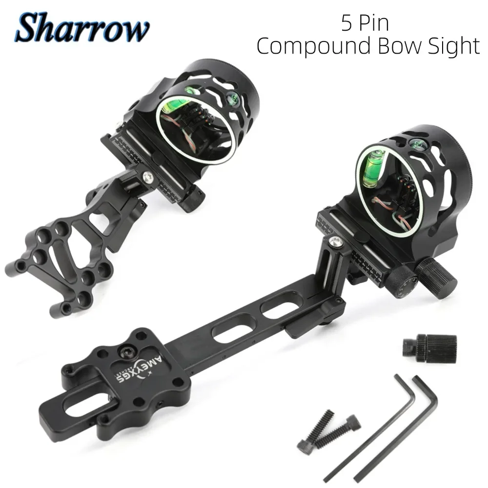 

Long/Short Rod Compound Bow Sight 5Pin Aluminium Alloy Left/Right Hand Adjustable Outdoor Archery Bow Sight Shooting Accessories