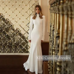 XIXI Customized Evening Dresses Simple A-Line Scoop Neckline Zipper Up Long Sleeves Prom Dresses Floor-Length Formal Dresses Ves