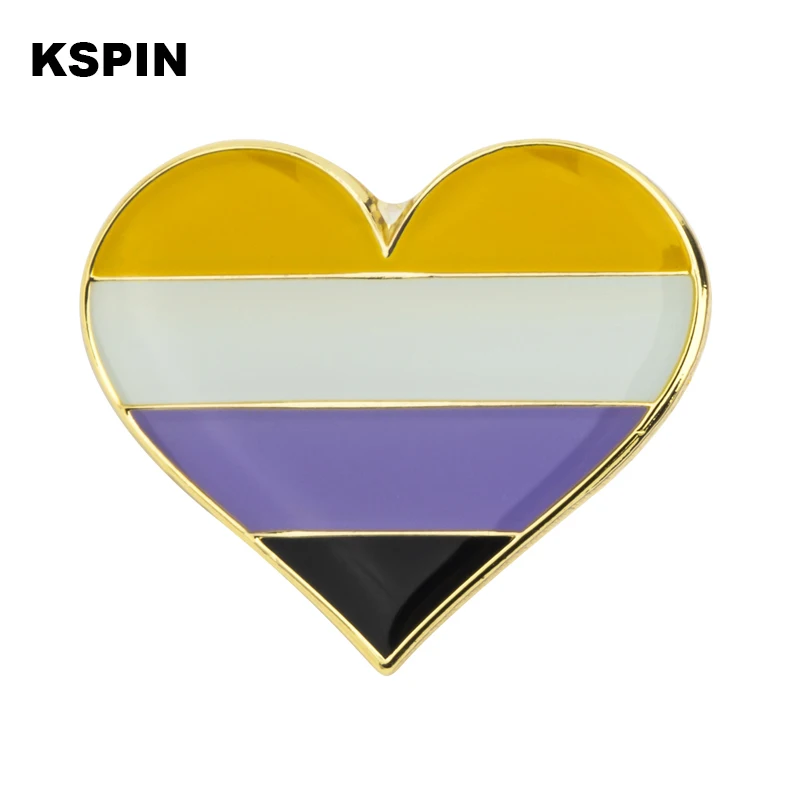 Nonbinary heart shaped Badge Symbol Pin Metal Badges Decorative Brooch Pins for Clothes Brooch Jewelry XY0629-1